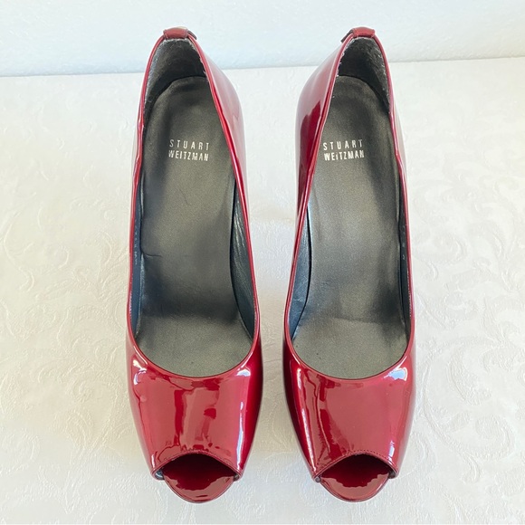 Stuart Weitzman red peep toe platform pumps - Picture 7 of 9